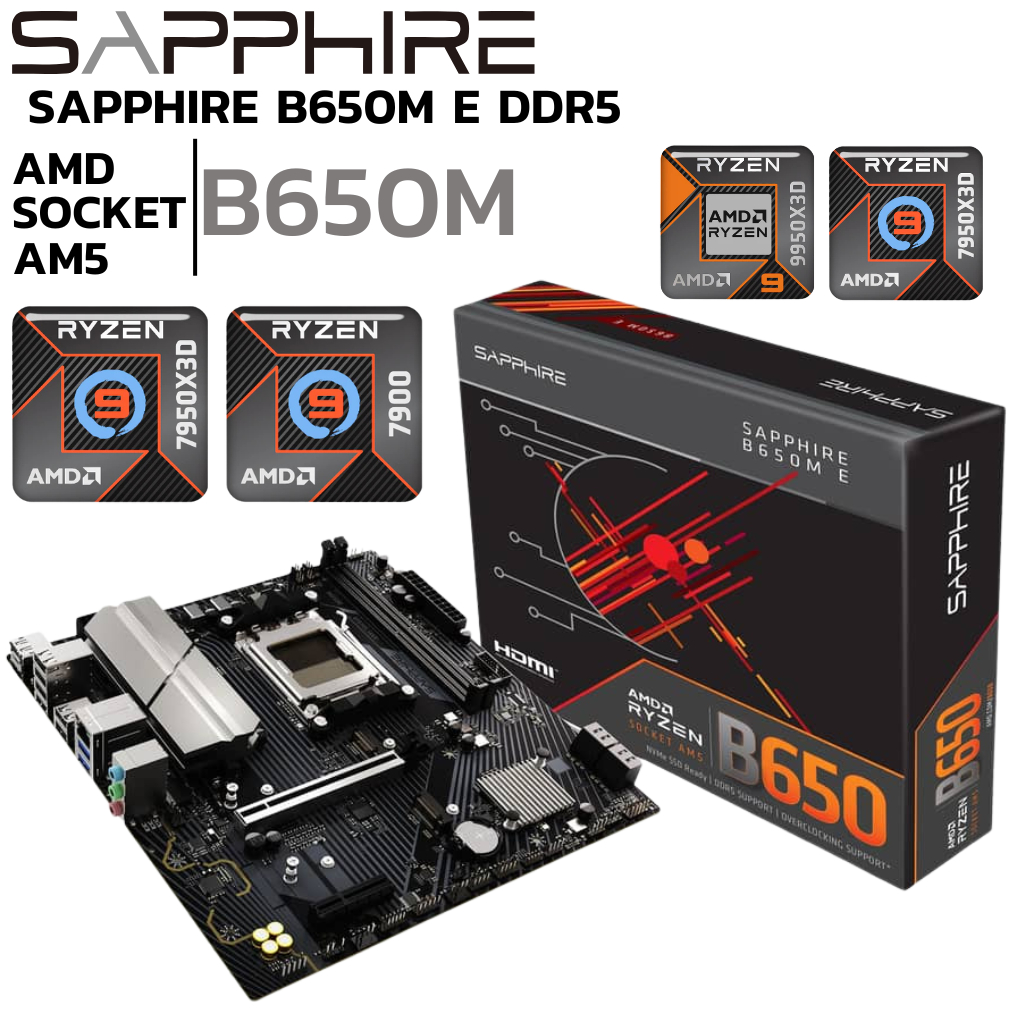 MAINBOARD (เมนบอร์ด) Sapphire B650M-E (Socket AM5) DDR5