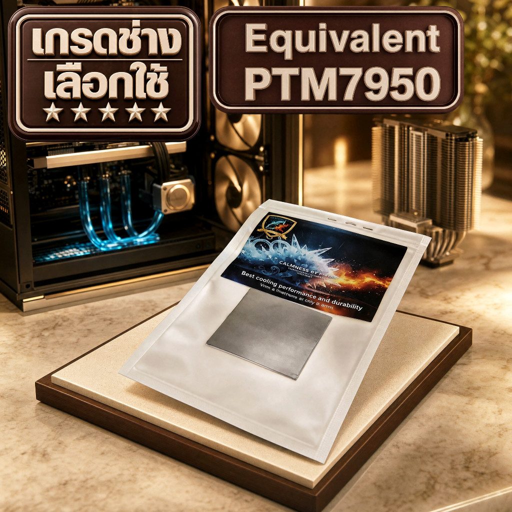 [เกรดช่างเลือกใช้] เทียบเท่า PTM7950 ซิลิโคนแผ่น CPU/GPU คราม (CALMNESS) 0.2MM Phase Change (Cryo Core เย็นสุดขั้ว)
