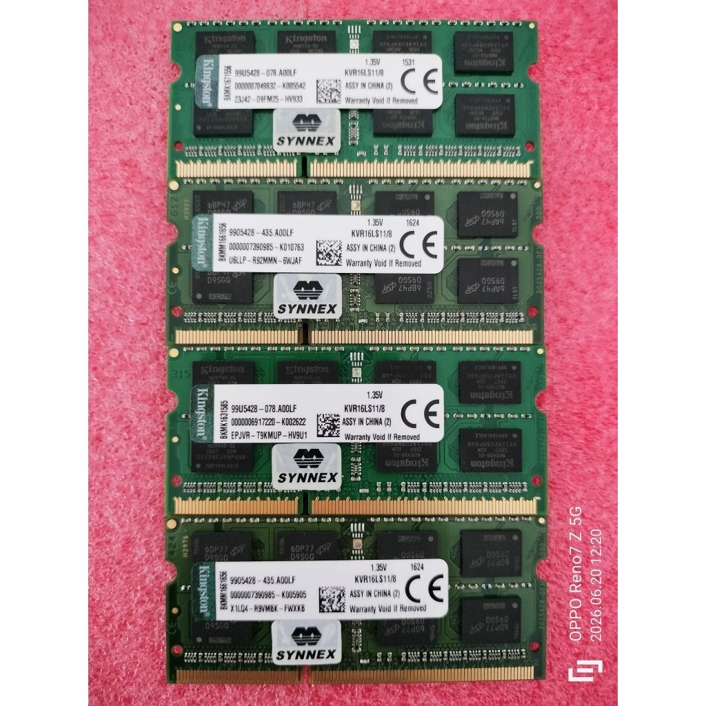 RAM โน๊ตบุ๊ค Kingston 8GB DDR3L บัส 1600 MHz คัดสภาพสวย ใช้งานปกติ ตัวละ699บาท ประกัน JIB L-T