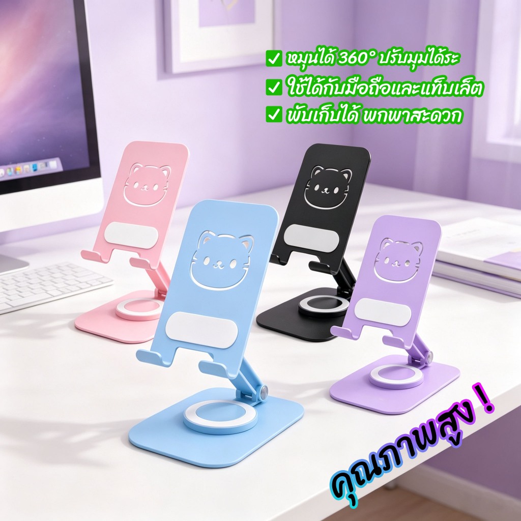 ✔[🇹🇭พร้อมส่ง🎁]ขาตั้งมือถือ แท็บเล็ต หมุนได้ 360° พับได้ โลหะ ลายน่ารัก มีหลายสี ขาตั้งโทรศัพท์ตั้งโต๊ะ ใช้งานง่าย