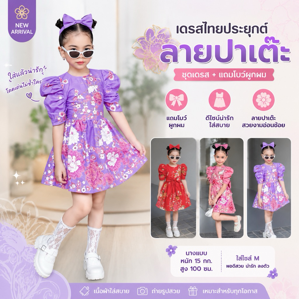 (รหัสKK)ชุดไทยเด็กผู้หญิง ชุดผ้าปาเต๊ะ #ชุดภาคใต้ บุหงาสาหรี่