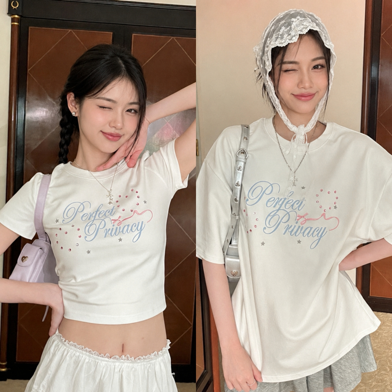 (จัดส่งตลอด 24 ชั่วโมง）Angle Official เสื้อยืดแขนสั้นกระชับผู้หญิง ใส่สบาย ดีไซน์เรียบง่ายสไตล์เกาหลี  L68