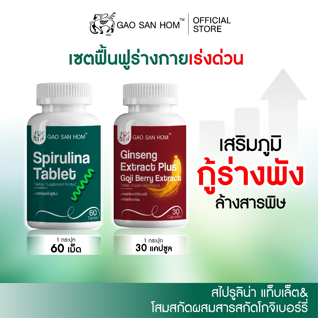 เก้าแสนหอม Set ฟื้นฟูร่างกายเร่งด่วน (สูตรกู้ร่างพัง สำหรับคนพักผ่อนน้อย) Spirulina + Ginseng