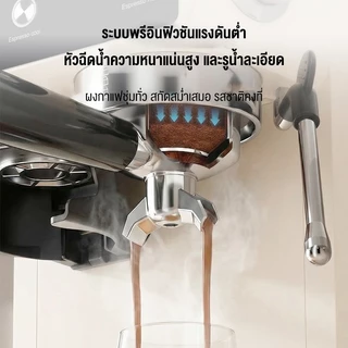 ksrain รับประกัน​ 1ปี1350W 1.8L เครื่องชงกาแฟ ภายในบ้านขนาดเล็กสไตล์อิตาลีฟองนมร้อนและเย็นสกัดคู่บดแบบบูรณาการภาพกระจกค