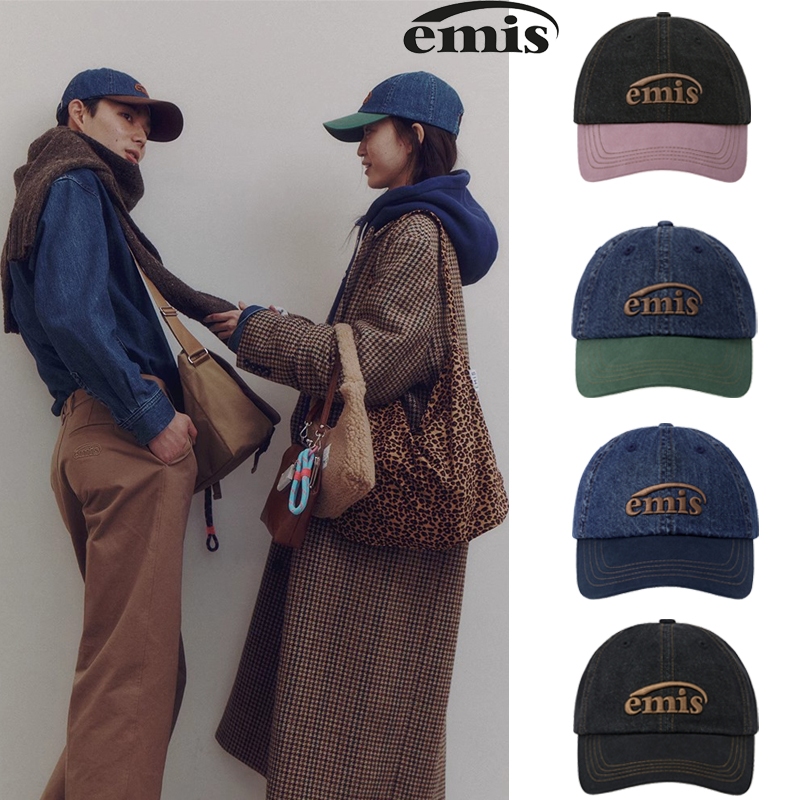 EMISหมวกเอมิสของผู้หญิงสีเดียวล้างหมวกเบสบอลผ้ายีนส์ใหม่รอบศีรษะขนาดใหญ่สไตล์เกาหลีหมวกแหลมหมวกกีฬา
