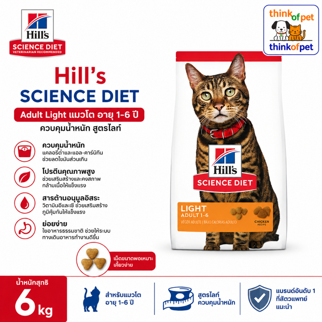 Hill's Sciene Diet ฮิลส์ Adult Light แมวโต อายุ 1-6 ปี คุมน้ำหนัก ขนาด 6 kg