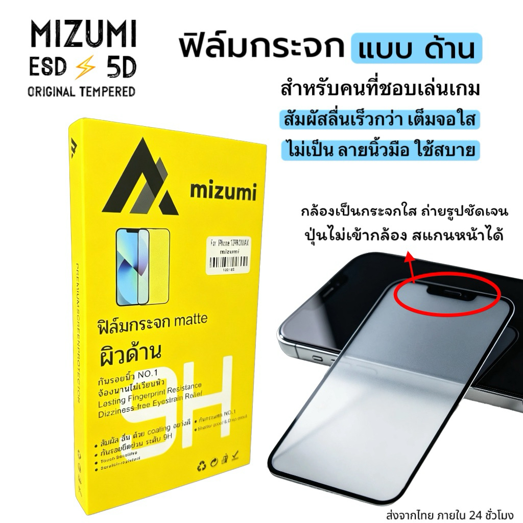 ฟิล์มกระจก muzumi  เต็มจอ ด้าน for ไอโฟน 16promax 16pro 15promax 14promax 13promax 12promax 11 12 13