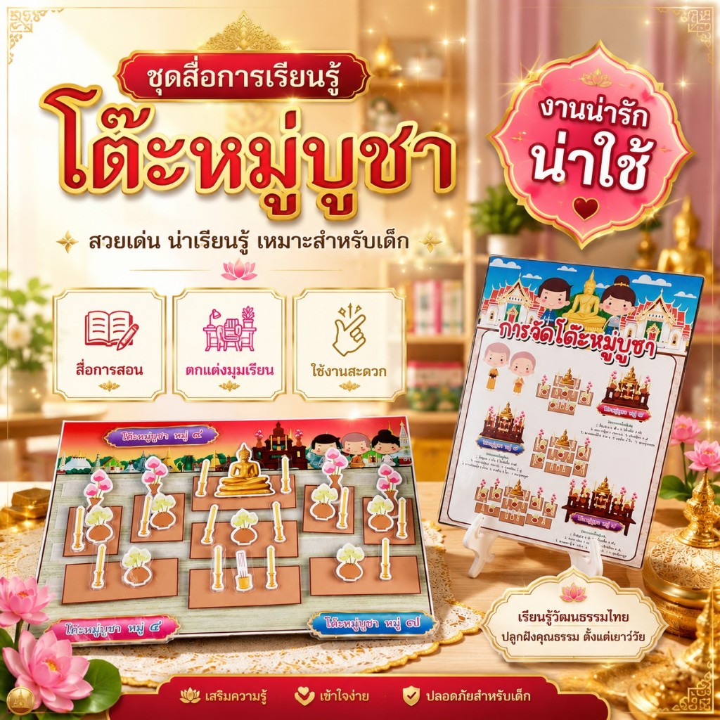 ชุดสื่อการเรียนรู้ “การจัดโต๊ะหมู่บูชา” พร้อมแผ่นประกอบการสอน