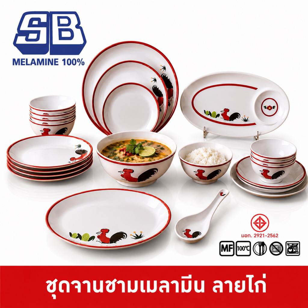 SB Melamine [1ใบ] ชามเมลามีนลายไก่ทรงสูง ชุดจานชามลายไก่ จานไก่ ชามไก่ เมลามีนแท้ 100% ผลิตที่ไทย
