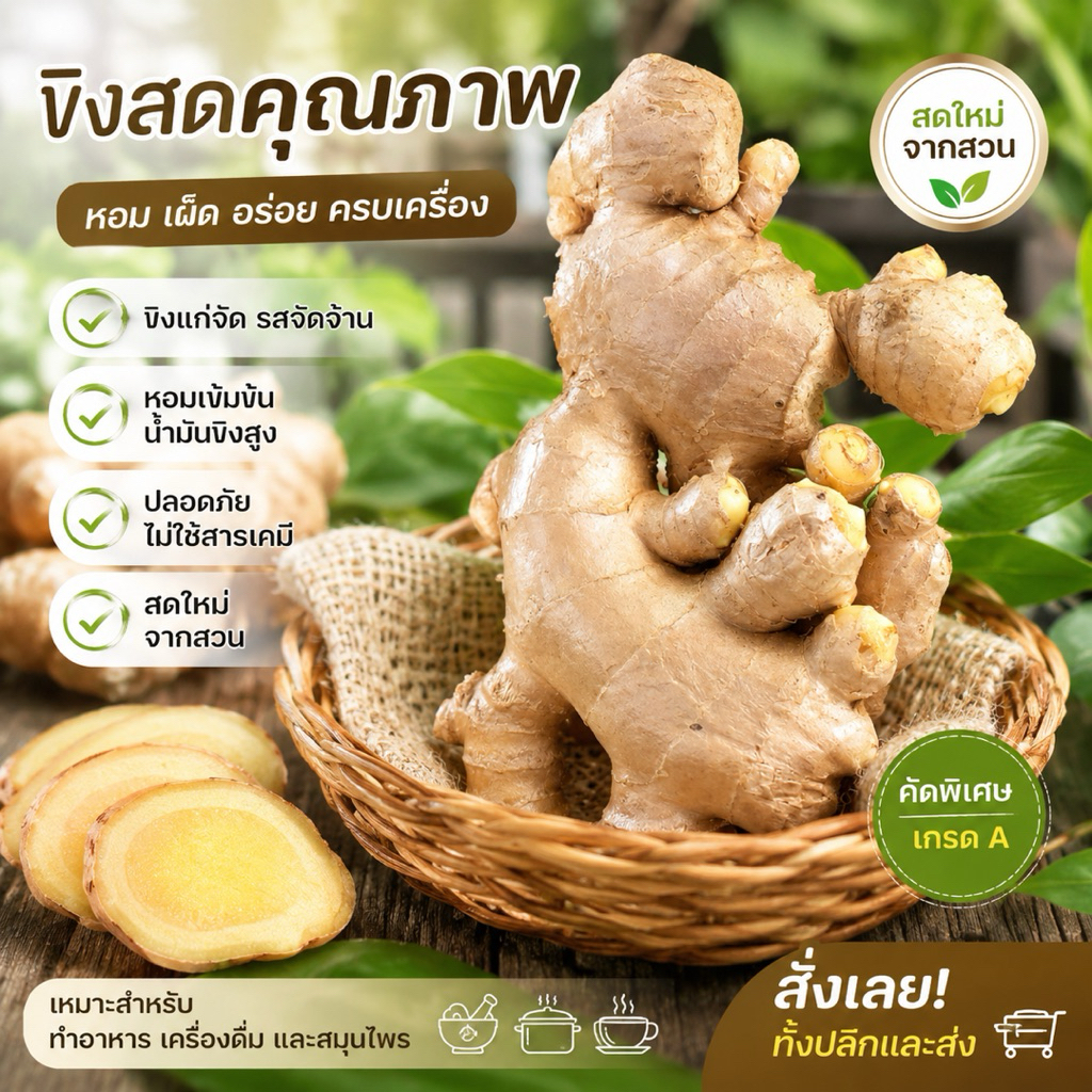 🫚ขิงแก่ สดใหม่ ขิงแพ 🫚เนื้อแน่นเผ็ดร้อน ขับลม แก้ท้องอืด🛵จัดส่งไว