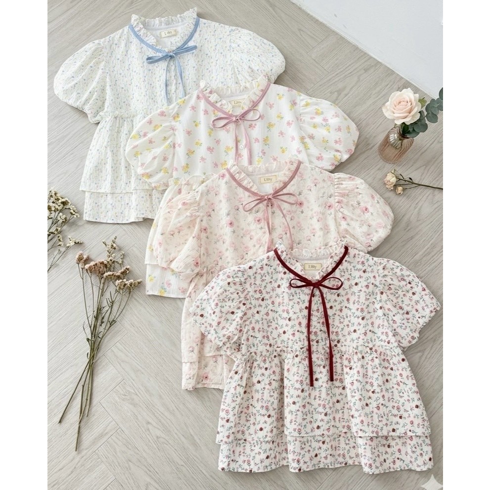 ป้าย Lilly เสื้อแขนบอลลูนคอจีบต่อชั้นผูกโบว์ อก 40 นิ้ว ยาว 20 นิ้ว