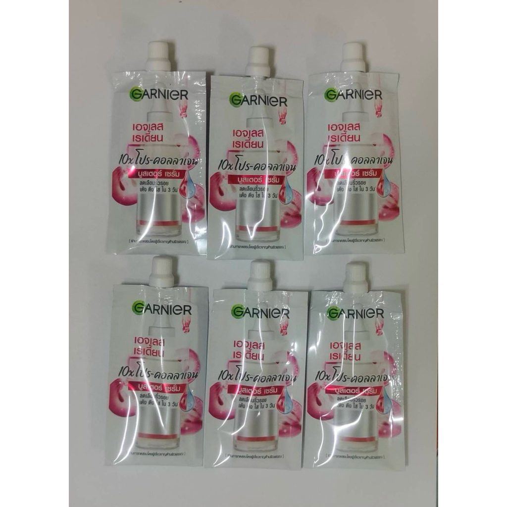 (6 ซองไม่มีกล่อง)GARNIER เอจเลส เรเดี้ยน 10x โปร  คอลลาเจน บูสเตอร์ เซรั่ม 7.5ml