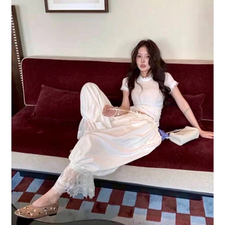 🫧ᗷᑌᗷᗷᒪE🫧🪔จินนี่จ๋า🪔 กางเกงขายาวจินนี่สุดฮิตเอวรูด แต่งปลายขาลูกไม้ ทรงสวย งานพรีเมียมสุดๆ จะใส่เป็นลุคชิคๆ