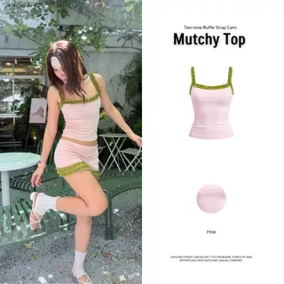 Mutchy Top | เสื้อสายเดี่ยวแต่งสายรัฟเฟิล รอบอก คาเฟ่ วันสบายๆ ผ้ายืดนุ่ม ใส่สบาย | MURF.BKK | T205