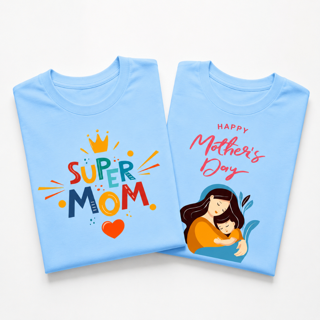 เสื้อทีม วันแม่ สีฟ้า I Love Mom ลายแม่ลูก Happy Mother Day เนื้อผ้านุ่มใส่สบาย Super Mom เสื้อเด็ก