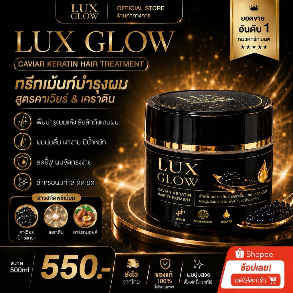 ทรีทเม้นท์บำรุงผม LUX GLOW สูตรคาเวียร์&เคราติน ขนาด 500ml.💕