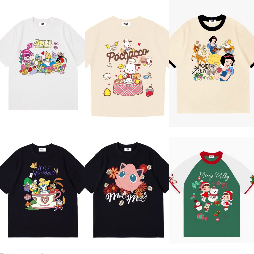 เสื้อยืด oversize,crop 🔖 Qotton land 🆕 - snow white🍎,purinxmardi,alice,peko🍬, crop อก38 -pochacco🐶 ส่งไว📮📮