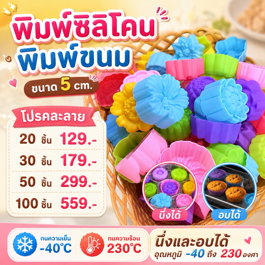 พิมพ์ซิลิโคน พิมพ์ขนม คละลาย 20-100 ชิ้น