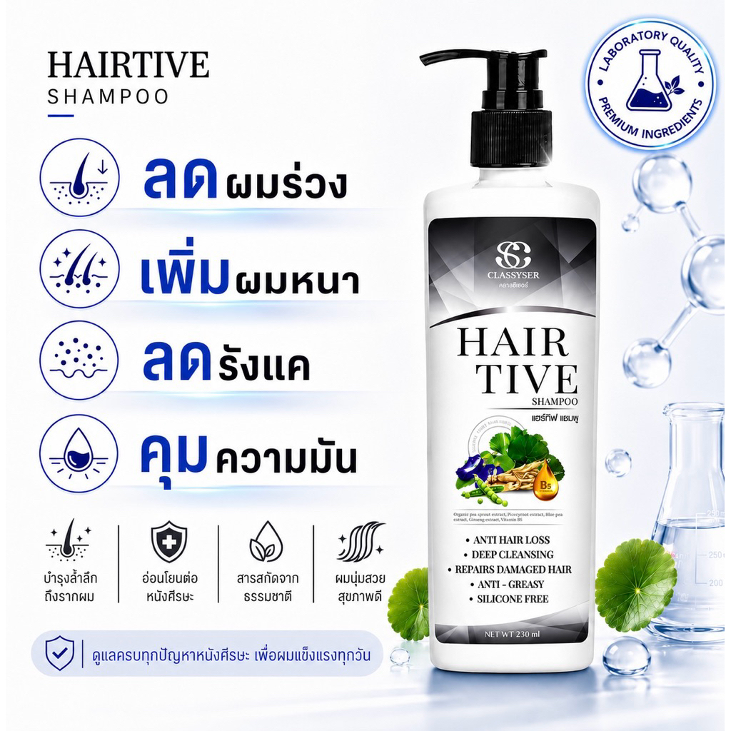 [ 1 ขวด ] Hairtive Shampoo แชมพูลดผมร่วง,ลดผมบาง,ลดรังแค,บำรุงเส้นผม,ลดความมัน