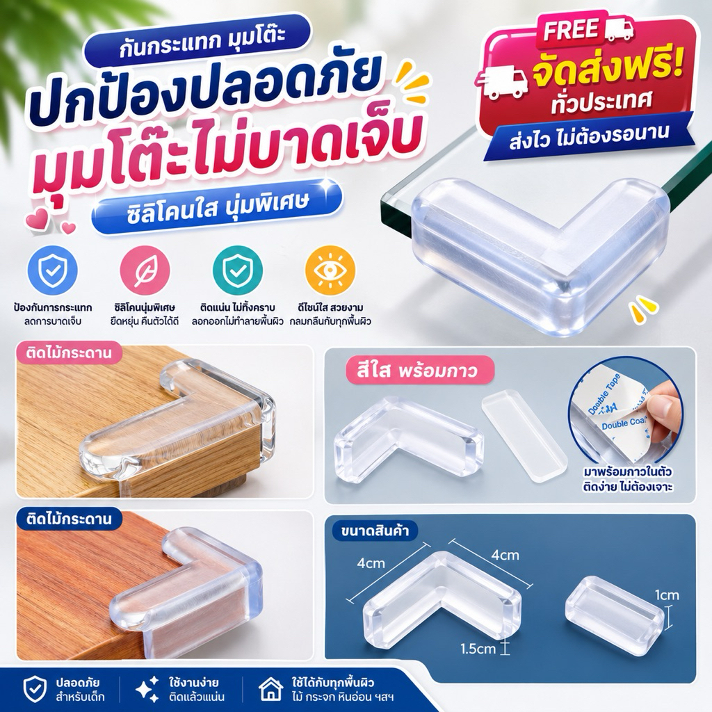 365mallshop（697） กันกระแทกมุมโต๊ะ ซิลิโคนกันกระแทก ที่กันขอบโต๊ะ  สีใสพร้อมกาว