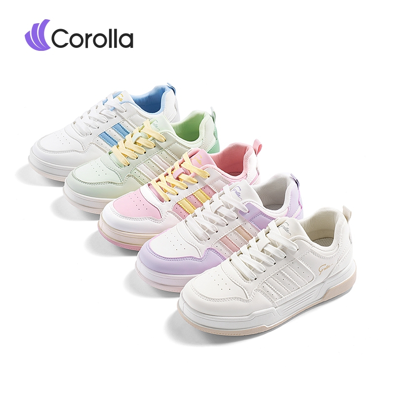 【รองเท้าคู่รัก】Corolla Rainbow Shoes รองเท้าผ้าใบลำลองผู้หญิง หนังพียู ต้านเชื้อแบคทีเรีย แนะนำบวกเพิ่ม 1 ไซส์