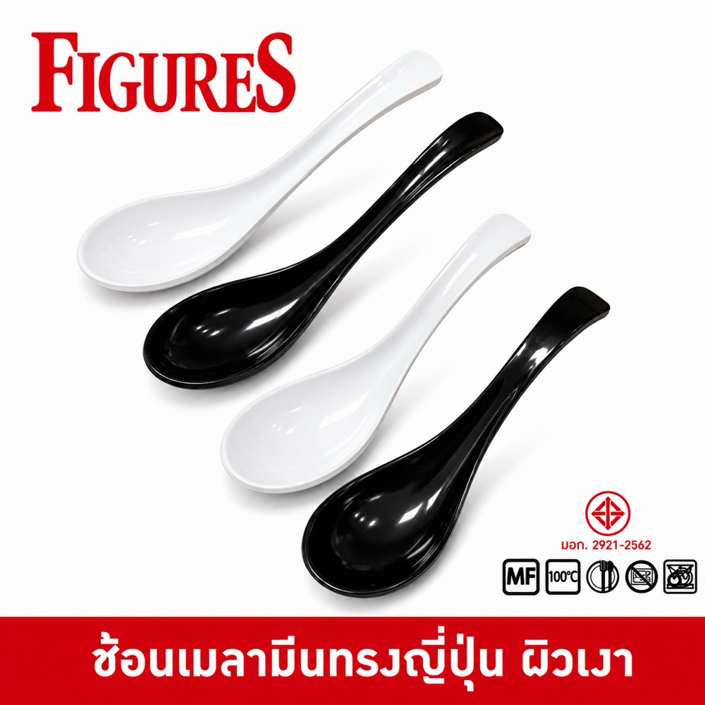 Figure ช้อนเมลามีน ช้อนเมลามีนด้ามยาวทรงญี่ปุ่น ช้อนขนม สำหรับ ร้าน ชาบู รามเม็ง