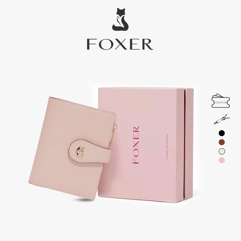 FOXER หนังวัวกระเป๋าสตางค์ ด้วยฟังก์ชั่นป้องกันการโจรกรรม RFID รายละเอียดประณีต สามารถเก็บเหรียญได้