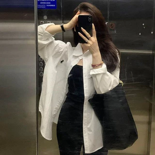 Veewink เสื้อเชิ้ตแขนยาวทรงหลวม ปักลายม้า ผ้าฝ้ายเนื้อนุ่ม ใส่สบาย แมตช์ง่าย ใส่ทับชั้นใน กันแดด