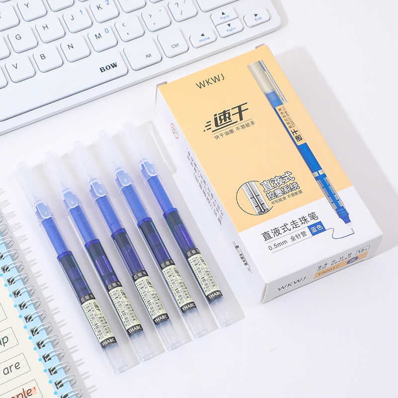 ปากกาหมึกเหลวไหลตรง ด้ามละ 2 บาท แบบกล่อง สีฟ้า/แดง/ดำ 12 แท่ง คุ้มกว่า!
