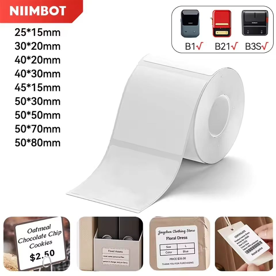 Niimbot 1Roll B1 White Sticker Waterproof Paper Adhesive Label White Anti-Oil For B1 B21 Mini Portab