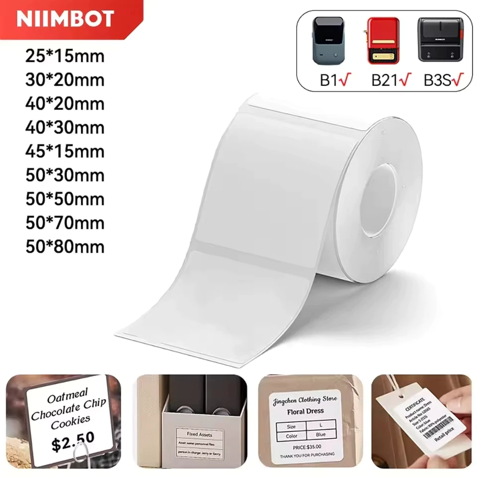 Niimbot 1Roll B1 White Sticker Waterproof Paper Adhesive Label White Anti-Oil For B1 B21 Mini Portable Thermal Printer T