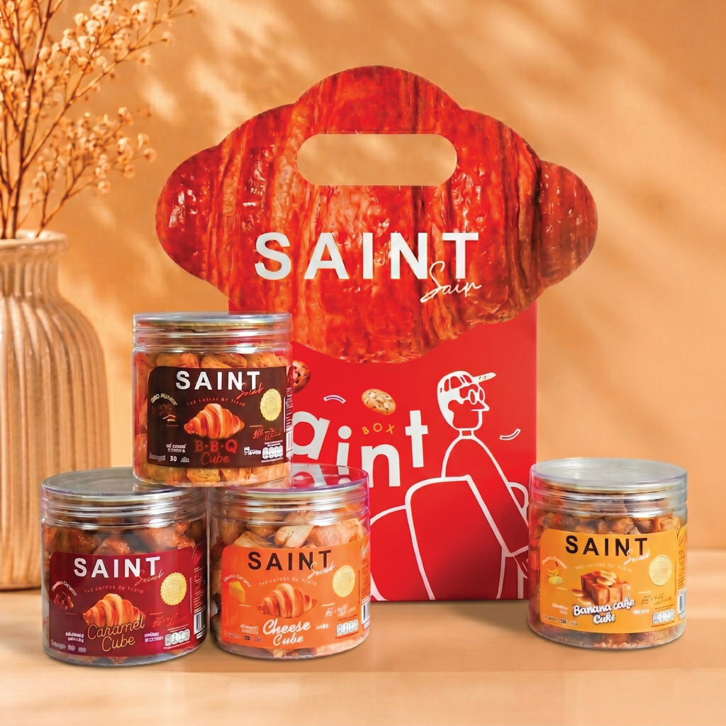 Saint Smiley เซตของขวัญ-แซงต์ ครัวซองต์อบกรอบ คละรสชาติ4กระปุก