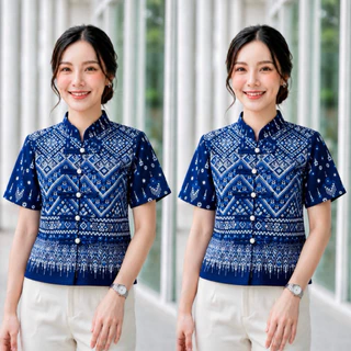 เสื้อคอจีน 5กระดุมมุก ลายไทยประยุกต์ (5สี)