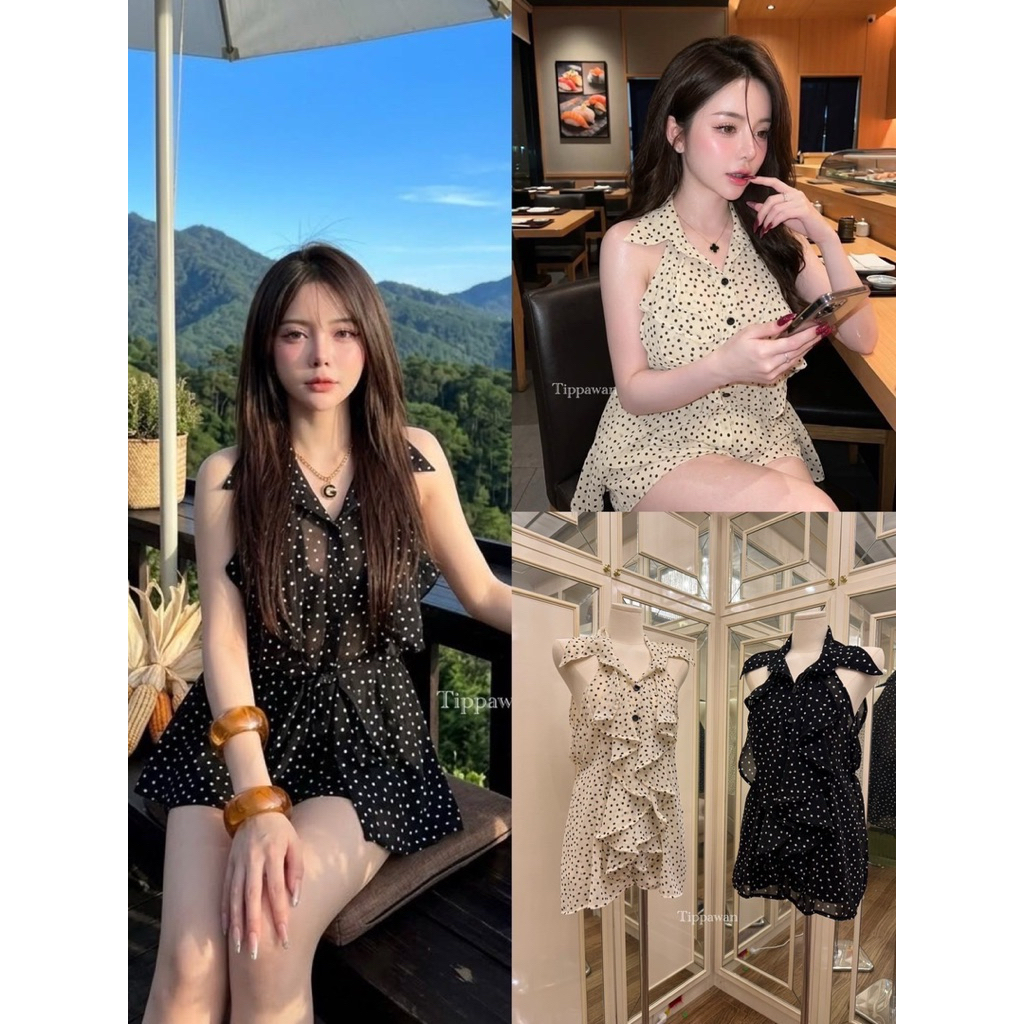 งานเสื้อตัวดัง ทรงมินิเดรส แต่งระบายด้านหน้า สวยมากก มาพร้อมกางเกงขาสั้น