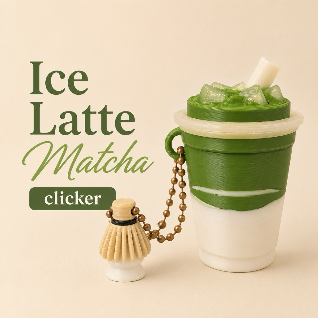 Ice Latte Matcha Clicker พวงกุญแจฟิดเจ็ตคลิกเกอร์ชาเขียวมัทฉะ | ของเล่นคลายเครียด 3D Print น่ารัก