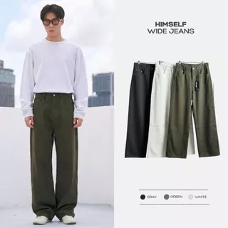 HIMSELF Wide Jeans กางเกงยีนส์ทรงกระบอกใหญ่ Baggy มี 3 สี (ขาว / เขียว / เทา)