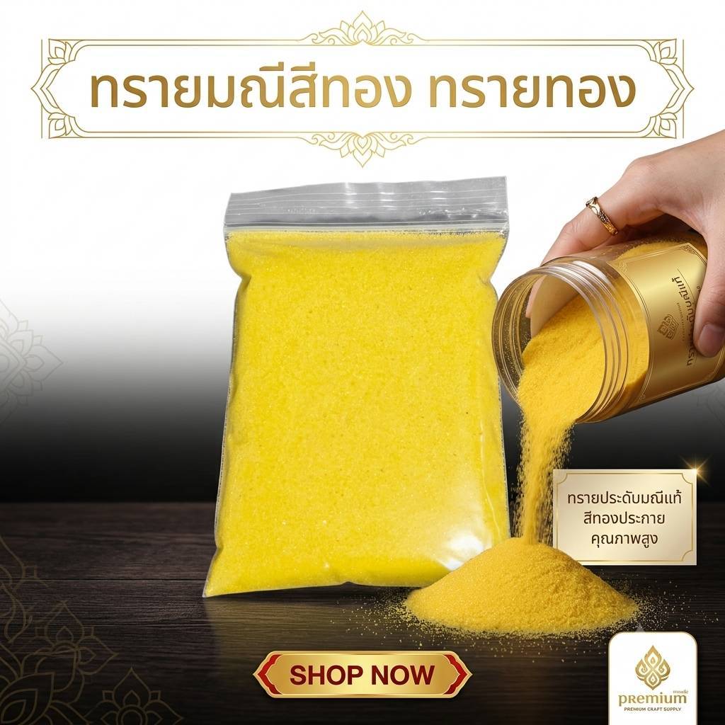 ทรายแก้วมณีทอง แพ็คคู่ 2 ถุง ทรายใส่กระถางธูป เนื้อละเอียด นำหนัก 200 กรัม [ทรายทอง2 ถุง]