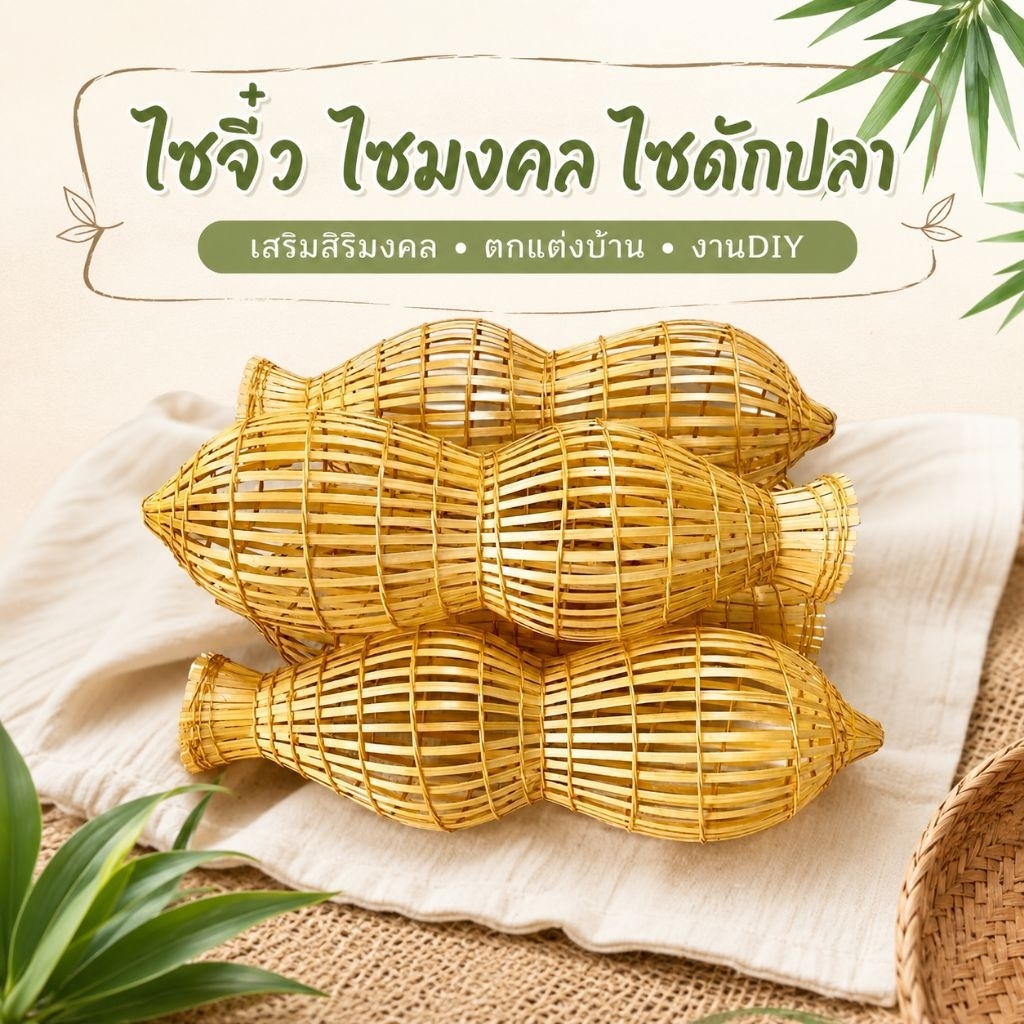 ไซมงคล ไซดักปลาจิ๋ว ไซจิ๋วขนาด3-4นิ้ว ไซดักปลาจิ๋วไม้ไผ่ งานสาน ของแต่งบ้าน ของตกแต่งร้าน คาเฟ่ DIY เสริมสิริมงคล