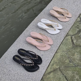 OHODOODEE รองเท้าส้นตึกหูหนีบสายโซ่ รุ่น "Luxury Chain Wedges" N7013