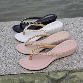 OHODOODEE รองเท้าส้นตึกหูหนีบสายโซ่ รุ่น "Luxury Chain Wedges" N7013