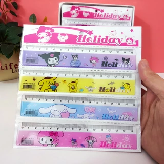 ไม้บรรทัดใส ลายการ์ตูน 15cm ขอบคลื่น น่ารัก ของใช้โรงเรียน นักเรียน ใส่ซองแบบฝึกหัดได้ พกพาง่าย