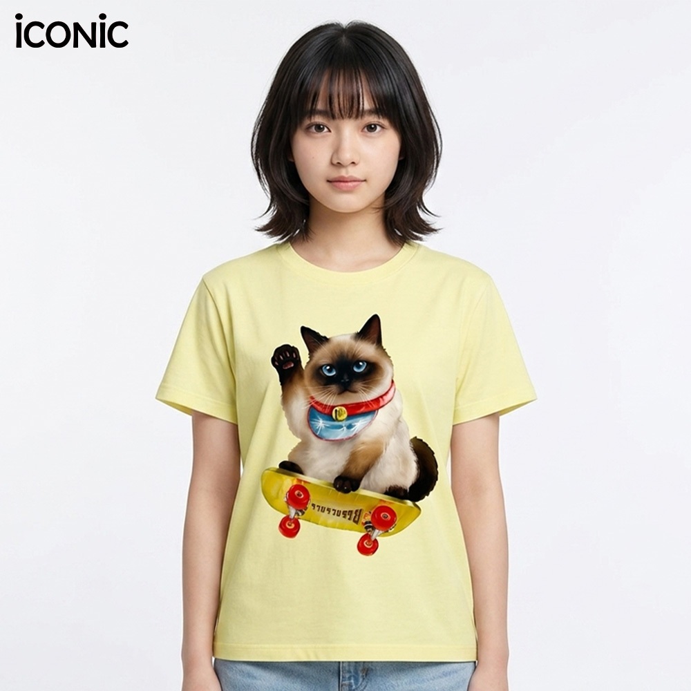 iCONiC WICHIEN MAAT T-SHIRT #20583 เสื้อยืด สีเหลือง ลายแมว สเก็ตบอร์ด แมวกวัก รวย สงกรานต์