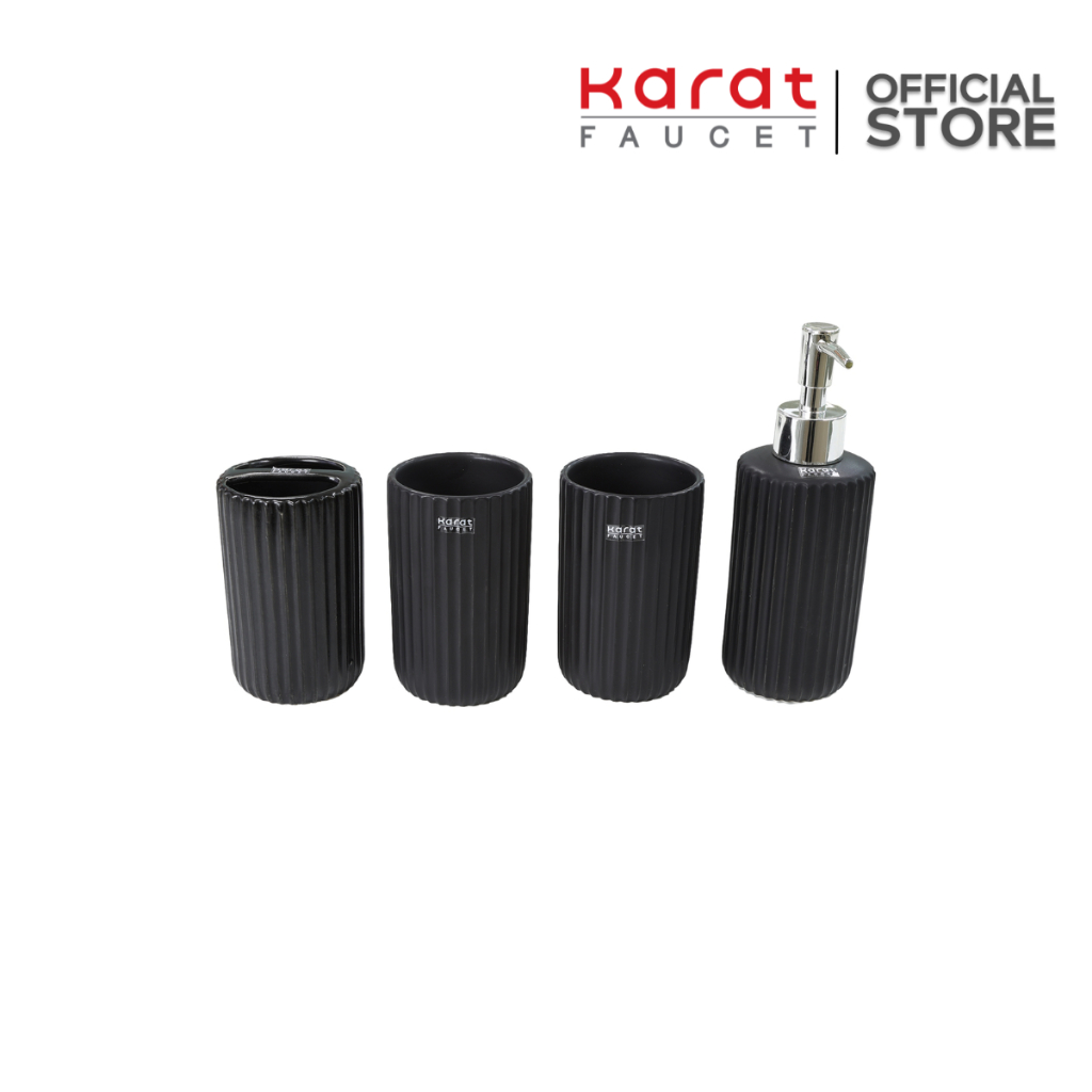 Karat Faucet ชุดเซ็ท 4  ชิ้น ขวดสบู่ แก้วใส่แปรงสีฟัน แก้วอเนกประสงค์ เซรามิคสีดำ รุ่น KBA-001-114-55