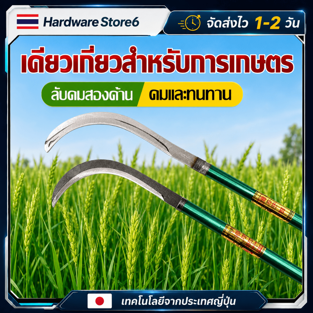 Hardware Store6 จัดส่งภายใน 24 ชม. เคียวเกี่ยวหญ้า เหล็กแมงกานีส 40/60/80/100ซม. คมทน ใช้เกี่ยวข้าว ตัดกิ่ง ถางหญ้า คมดี