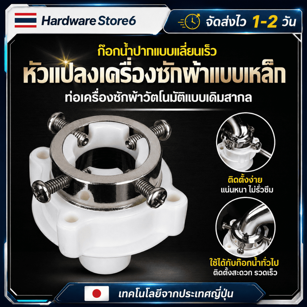 Hardware Store6 จัดส่งภายใน 24 ชม. หัวแปลงก๊อกน้ำเข้าเครื่องซักผ้า ไม่ต้องมีเกลียว ข้อต่อเร็ว ใช้กับก๊อกทั่วไป กันรั่วดี