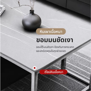 แผ่นหินหรูหราน้ำหนักเบาโต๊ะกาแฟโต๊ะหินโต๊ะเหล็กคาร์บอนสีดำกรอบเหล็ก, การจัดเก็บพาร์ทิชันสองชั้น, กันน้ำและป้องกันรอยขีดข