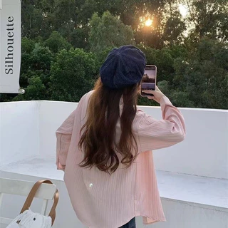 เสื้อเชิ้ตแขนยาวผู้หญิง เสื้อท็อปสีเรียบ สไตล์เรียบหรู ใส่ได้หลายโอกาส ผ้าสวมใส่สบาย นุ่ม มีให้เลือก 4 สี