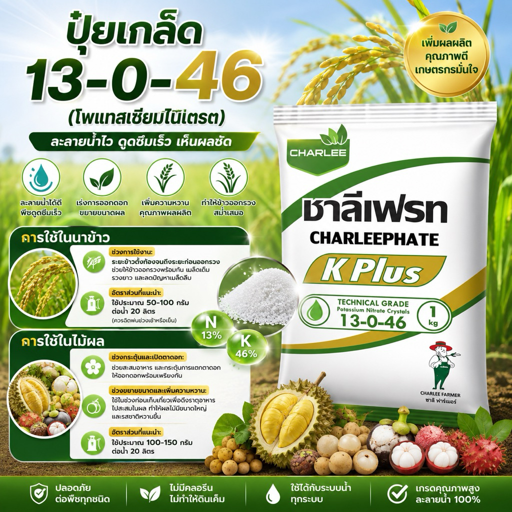 ชาลีเฟรท 13-0-46 1 กิโลกรัม ปุ๋ยเกล็ด ละลายน้ำได้ดี