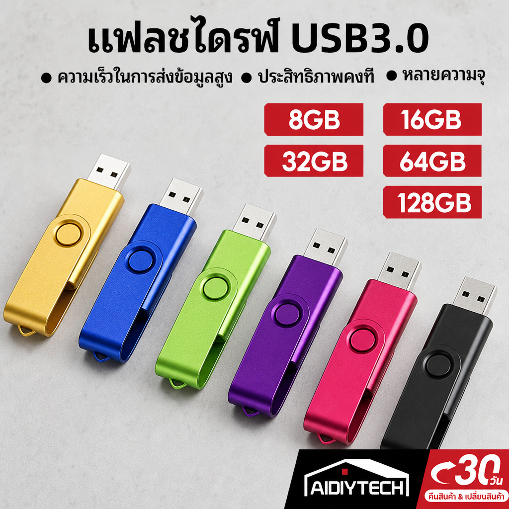 แฟลชไดร์ฟ USB3.0 แฟลชไดรฟ์โลหะ 128G/64G/32G/16G/8G ความเร็วสูง สำรองข้อมูลมือถือและคอมพิวเตอร์ แถมฟรีหัวต่อ OTG[ส่งด่วน]
