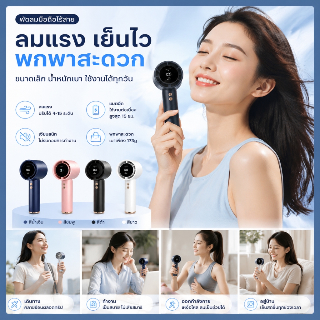 👍N68พัดลมมือถือ พัดลมพกพา พัดลมเทอร์โบความเร็วสูง ปรับได้ 100ระดับ พัดลมชาร์จ USBพัดลมจอแสดงผล LED 3000mAhทํางานเงียบ
